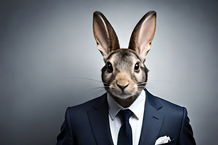 Portrait Of A Rabbit Dressed In A Formal Business Suit On White Background, white Png. Generative AIの素材