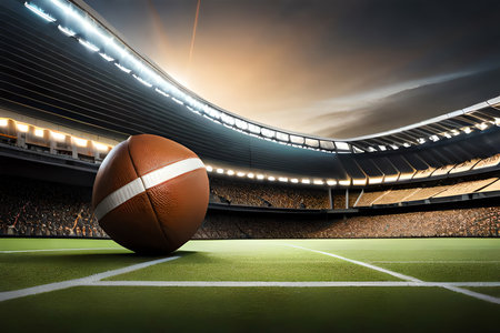 N The American Football Stadium, With The Ball In The Foreground -. Generative AIの素材