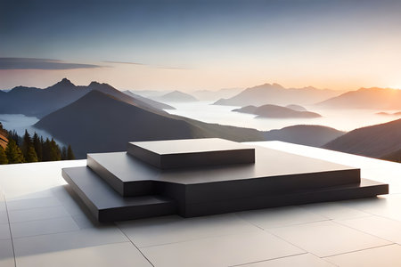 Pastel Colour Display Platform Podium Stage With Clouds In The Background. Generative AIの素材