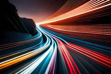 Abstract Long Exposure Dynamic Speed Light Trails Background. Generative AIの素材
