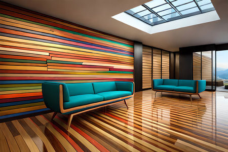 Rainbow Wooden Planks Background Art Work. Generative AIの素材