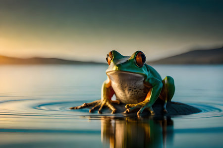 Frog On Log. Animal Nature Wildlife. Technology. Generative AIの素材