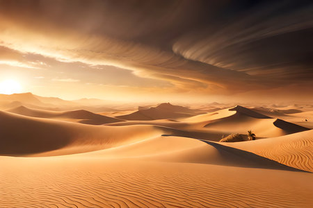 Dramatic Sand Storm In Desert, Background, Digital Art. Generative AIの素材