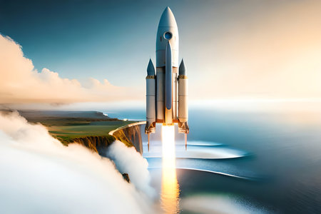 Rocket Launch 3D Isolated On White Background. Generative AIの素材