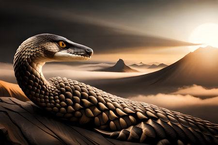 Aggressive Indian Cobra Snake Ready To Strike Isolated On A White Background. Generative AIの素材