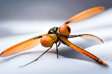Orange Dragonfly Top View , Isolated On white Background Cutout. Generative AIの素材