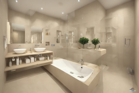 Interior of a bathroom in a modern house. 3d renderの素材
