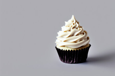 Cupcake with white frosting on a gray background. Selective focus.の素材