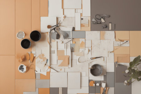 3d illustration of abstract geometric composition in beige, brown and white colorsの素材