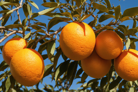 Oranges growing on a tree in the countryside of Sicily, Italyの素材
