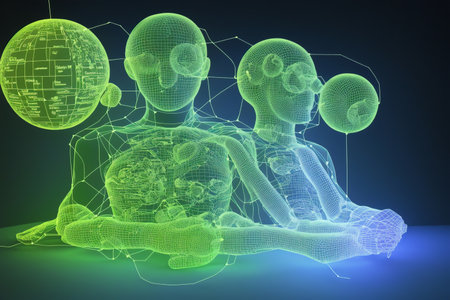 3d rendering of a human body with a wireframe and globeの素材