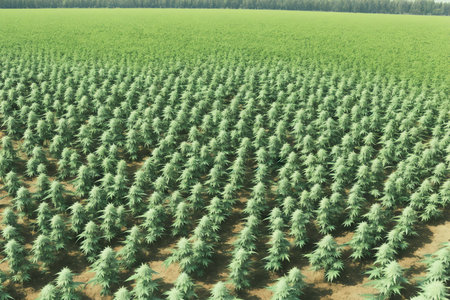 Cannabis plantation in the field, close-up of photoの素材