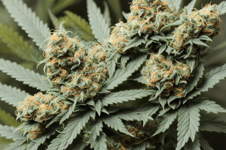 Cannabis sativa flower buds. Blooming medical marijuana. Indoor cultivation.の素材