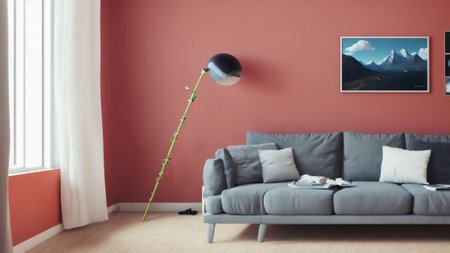 Cozy Living Room Interior Features A Gallery Wall With Frame Mockup In 3d Render. Generative AIの素材