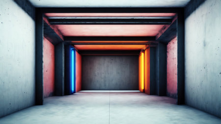 Modern White Concrete Basement Hall With Natural Lighting In 3d Render. Generative AIの素材
