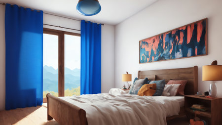 Boho Bedroom With Contemporary Design. Generative AIの素材
