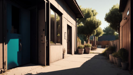 Grungy Back Alley Style Tough Black Steel Doors Or Shutters Can Replace Heavy Steel Doors Of A Garage Or Loading Gate Of A Production Factory To Create A Similar Atmosphere. Generative AIの素材