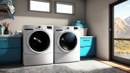 Laundry Room In Farmhouse. Generative AIの素材