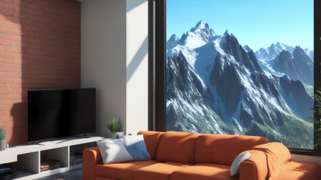 Loft Living Room With Industrial Style Interior. Generative AIの素材