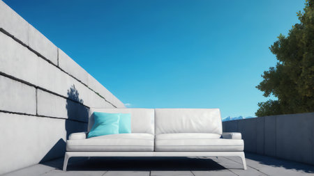 A Living Room Wall Mockup Featuring A White Background. Leather Sofa. And Decor. Generative AIの素材