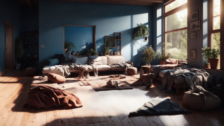 Insulating The Attic Or Floor Of A House By Spraying Cellulose. Generative AIの素材