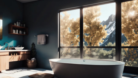 Rendered In 3d. The Bathroom's Classic Style Features A Black Interior. Generative AIの素材