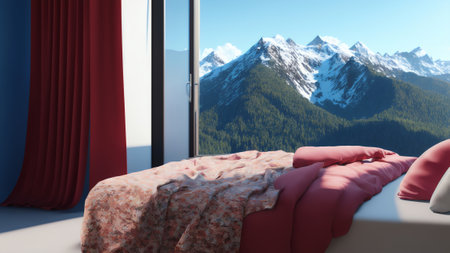 Teenager's Room With Stylish Interior. Including A Comfortable Bed. Desk. And Illustration. Generative AIの素材