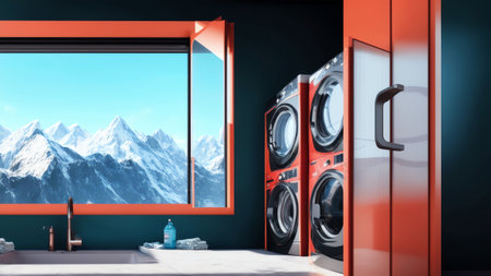 A Laundry Room With A Washer And Dryer. Generative AIの素材