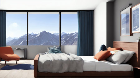 Background Of A 3d Rendered Nomadic Bedroom Interior. Generative AIの素材