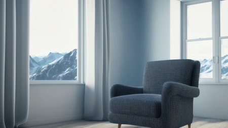 Minimalistic White Interior With Armchair. Featuring Sunlight And Shadows. 3d Rendered Mock-Up. Generative AIの素材