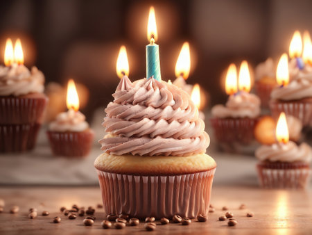 Birthday Cupcake With Candle. Generative AIの素材
