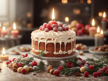 Cake Icon. Symbol Of The Holiday. Birthday. Festive Cake With A Candle. Isolated Raster Illustration On A White Background. Generative AIの素材