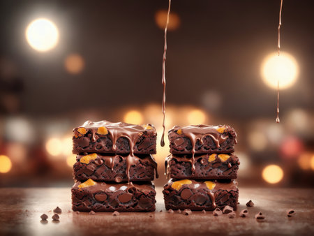 Close Up Of Chocolate Brownies. Generative AIの素材