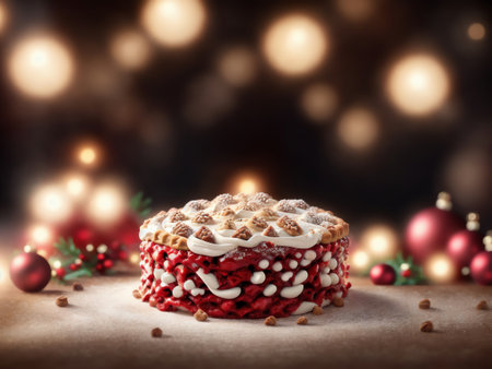 Minced Pie On Bokeh Background. Chirstmas Banner. Generative AIの素材
