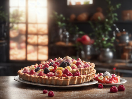 Pile Of Fruit Pies And Tarts. Ready To Be Served In A Welcoming Bakery Setting. Generative AIの素材