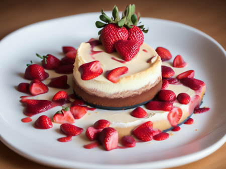 Strawberry Cheesecake In A Plate. Generative AIの素材