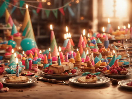 Table Setting Of Birthday Party. Generative AIの素材