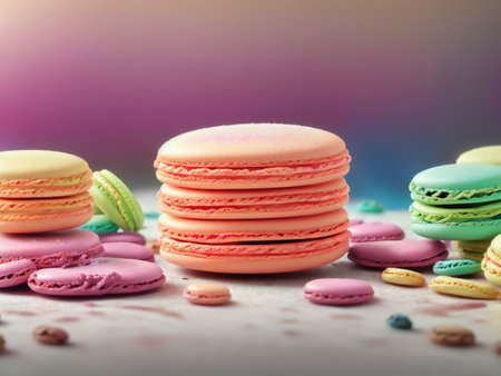 Sweet Colorful Macarons Isolated On White Background. Tasty Colourful Macaroons. High Quality Photo. Generative AIの素材