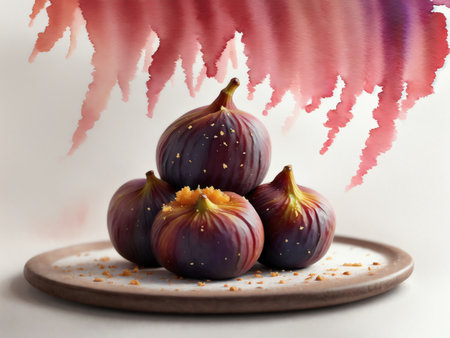 Watercolor Painting Of A Fig Fruit Set Isolated On White Background. Cut Out Illustration On White Background. Generative AIの素材