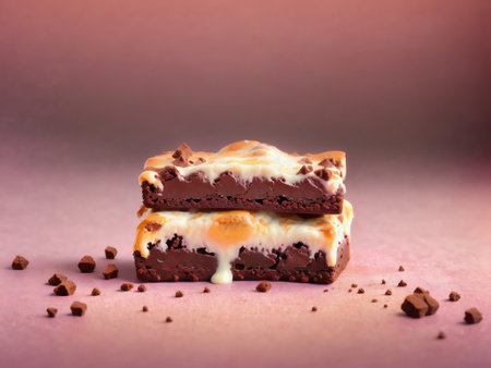Tasty Brownie On Pink Background. Generative AIの素材