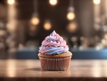Cute Cartoon Blue Cupcake Character. Generative AIの素材