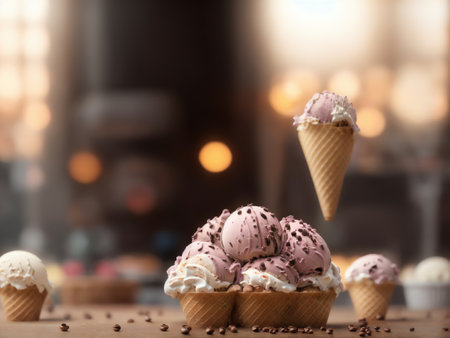 Three Different Flavor Ice Creams. Generative AIの素材