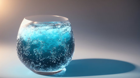 Blue Water 3d Render With Splash And White Isolation. Generative AIの素材