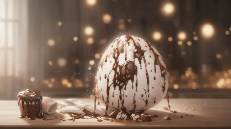 Chocolate Splash On Podium With Milk Product Display. Generative AIの素材