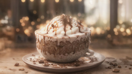 Cappuccino Cup With Food Illustration. Generative AIの素材