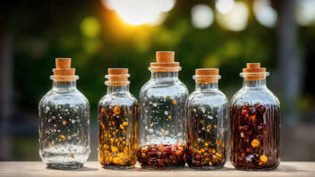Medicine Bottles Filled On Production Line From Glass. Generative AIの素材