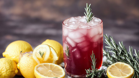 Chilly Summer Lemon Drinks With Rosemary And Ice. Generative AIの素材