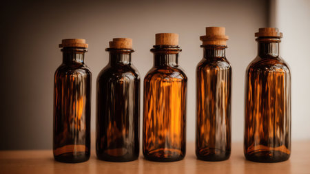 Medicine Bottles Filled On Production Line From Glass. Generative AIの素材