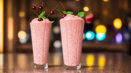 Cherry Milkshake At American Diner Food Photo Equipment. Generative AIの素材