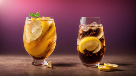 Complex Liit With 6 Spirits. Lemon. Cola. And Garnish. Generative AIの素材